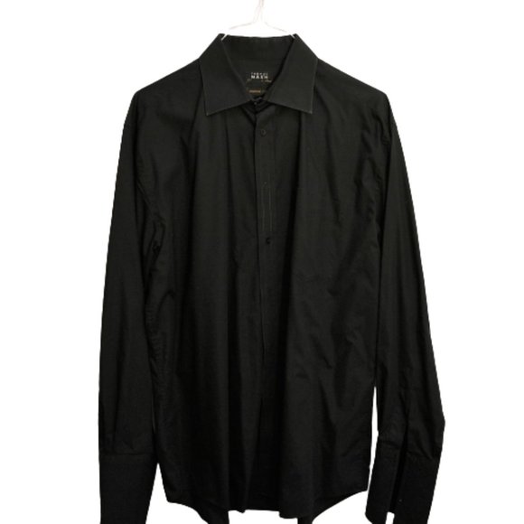 Thomas Nash Mens Superfine Cotton Long Sleeve Solid Dress Shirt in Black Size 17 - Picture 1 of 4